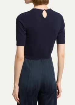 Giorgio ArmaniCrystal-Collar Cashmere Short-Sleeve Crop Sweater