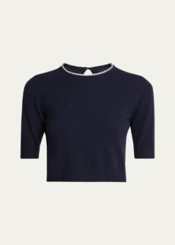 Giorgio ArmaniCrystal-Collar Cashmere Short-Sleeve Crop Sweater