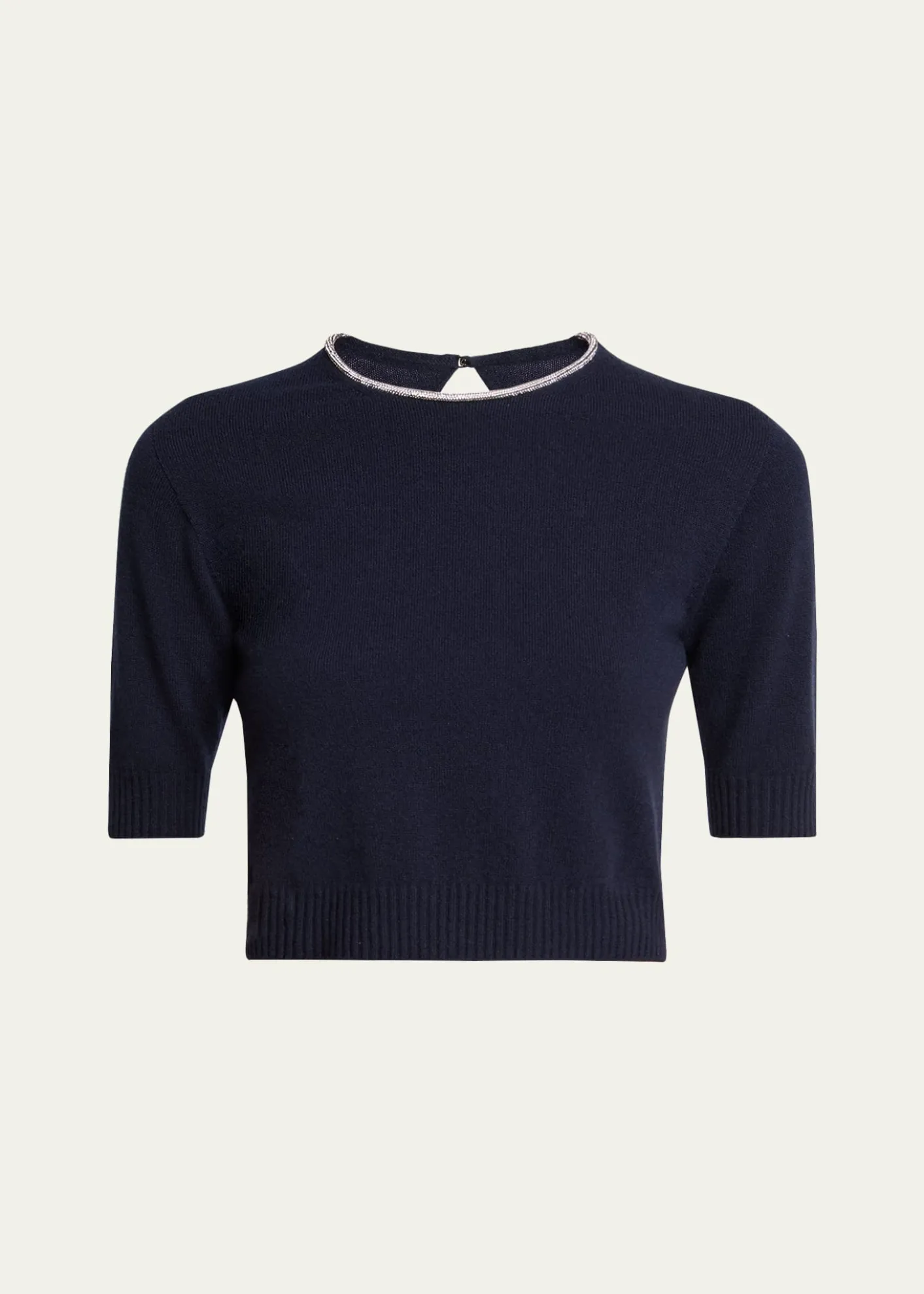 Giorgio ArmaniCrystal-Collar Cashmere Short-Sleeve Crop Sweater