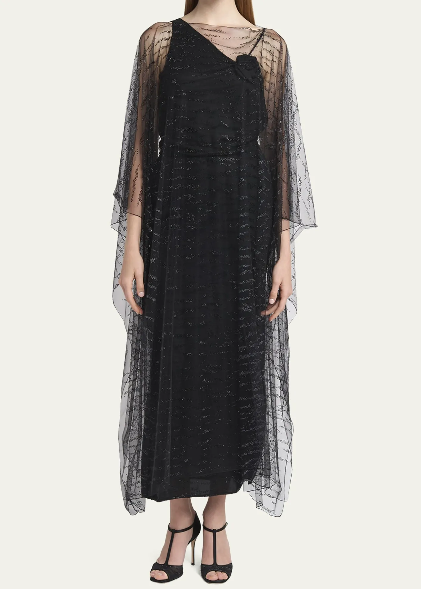 Giorgio ArmaniCrystal Embellished Sheer Long Cape