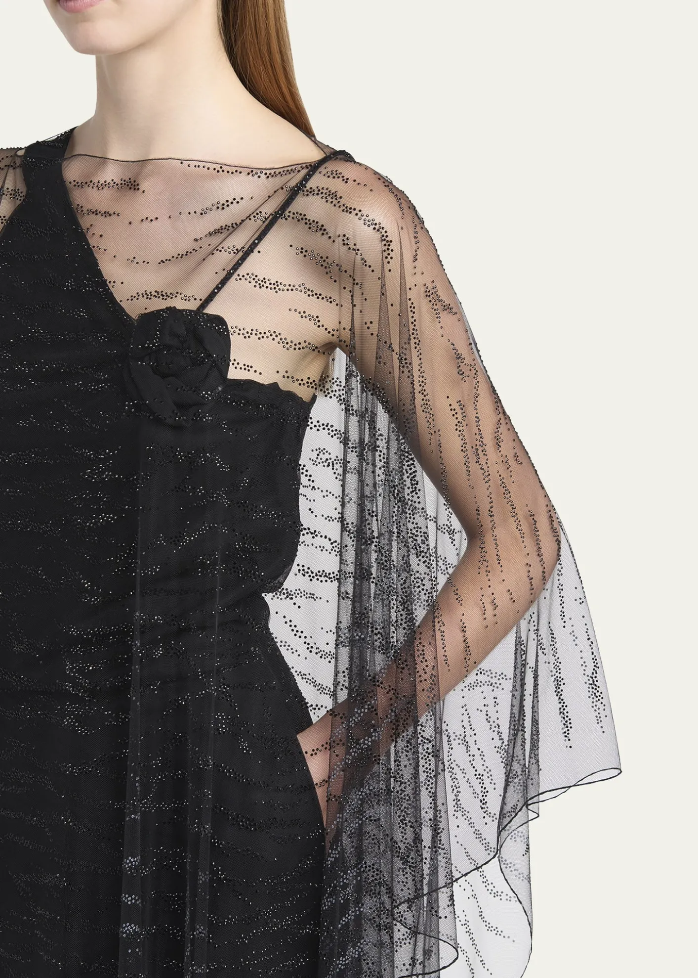 Giorgio ArmaniCrystal Embellished Sheer Long Cape