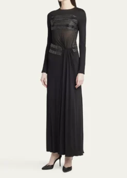 Giorgio ArmaniCrystal Sheer Midriff Jersey Gown