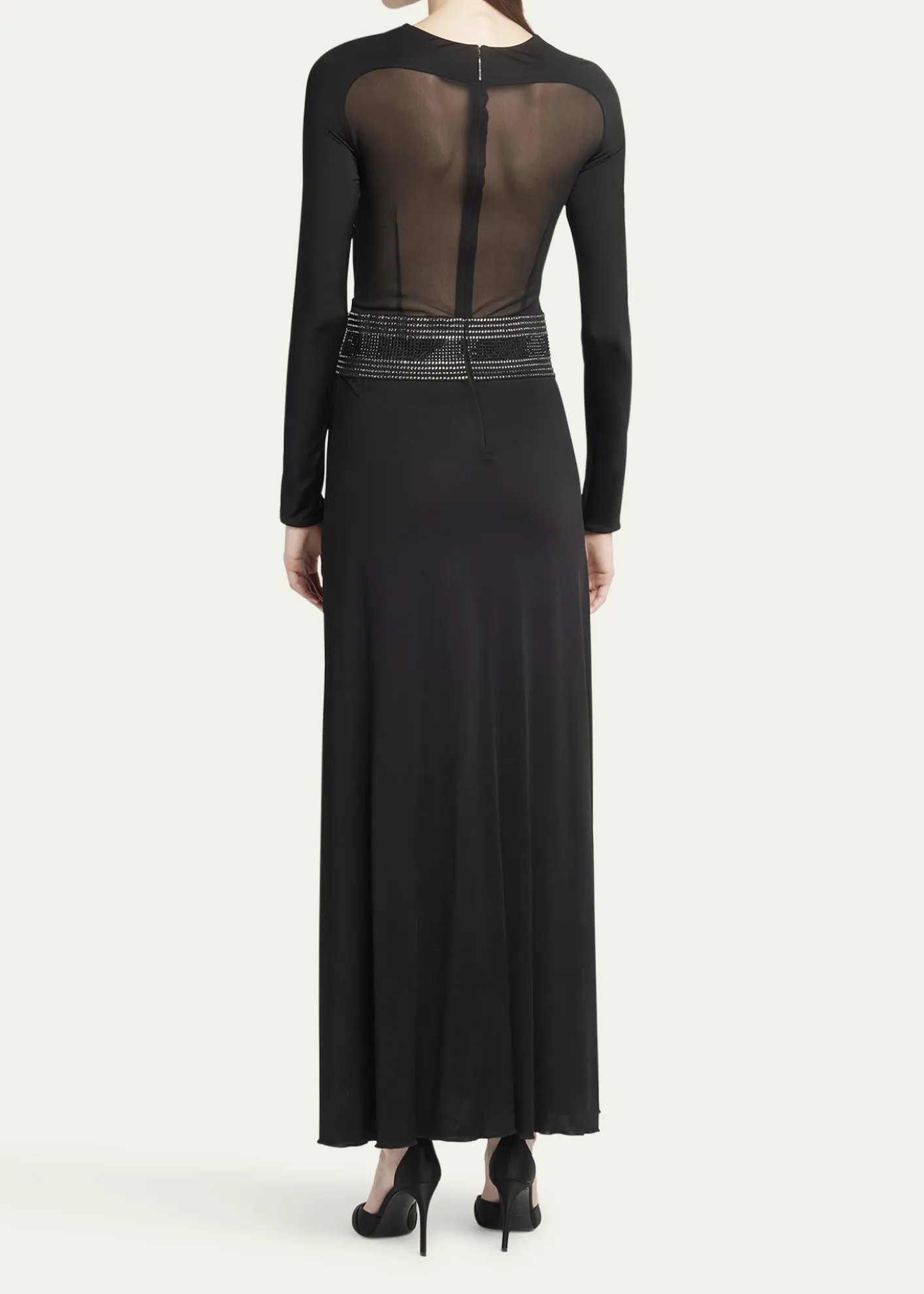 Giorgio ArmaniCrystal Sheer Midriff Jersey Gown
