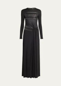 Giorgio ArmaniCrystal Sheer Midriff Jersey Gown