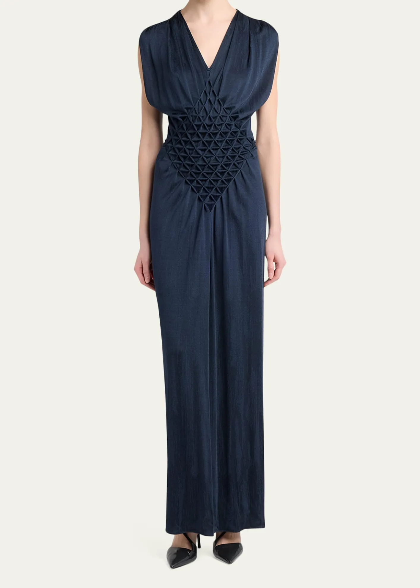 Giorgio ArmaniDiamond Pleat Sleeveless Maxi Dress