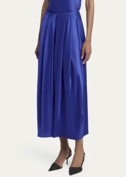 Giorgio ArmaniDouble Silk Satin Pleated Midi Skirt