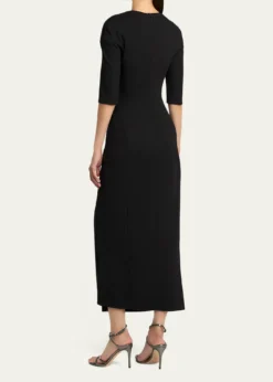 Giorgio ArmaniElbow-Sleeve Draped Crepe Slit Midi Dress