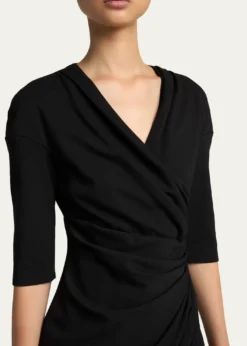 Giorgio ArmaniElbow-Sleeve Draped Crepe Slit Midi Dress
