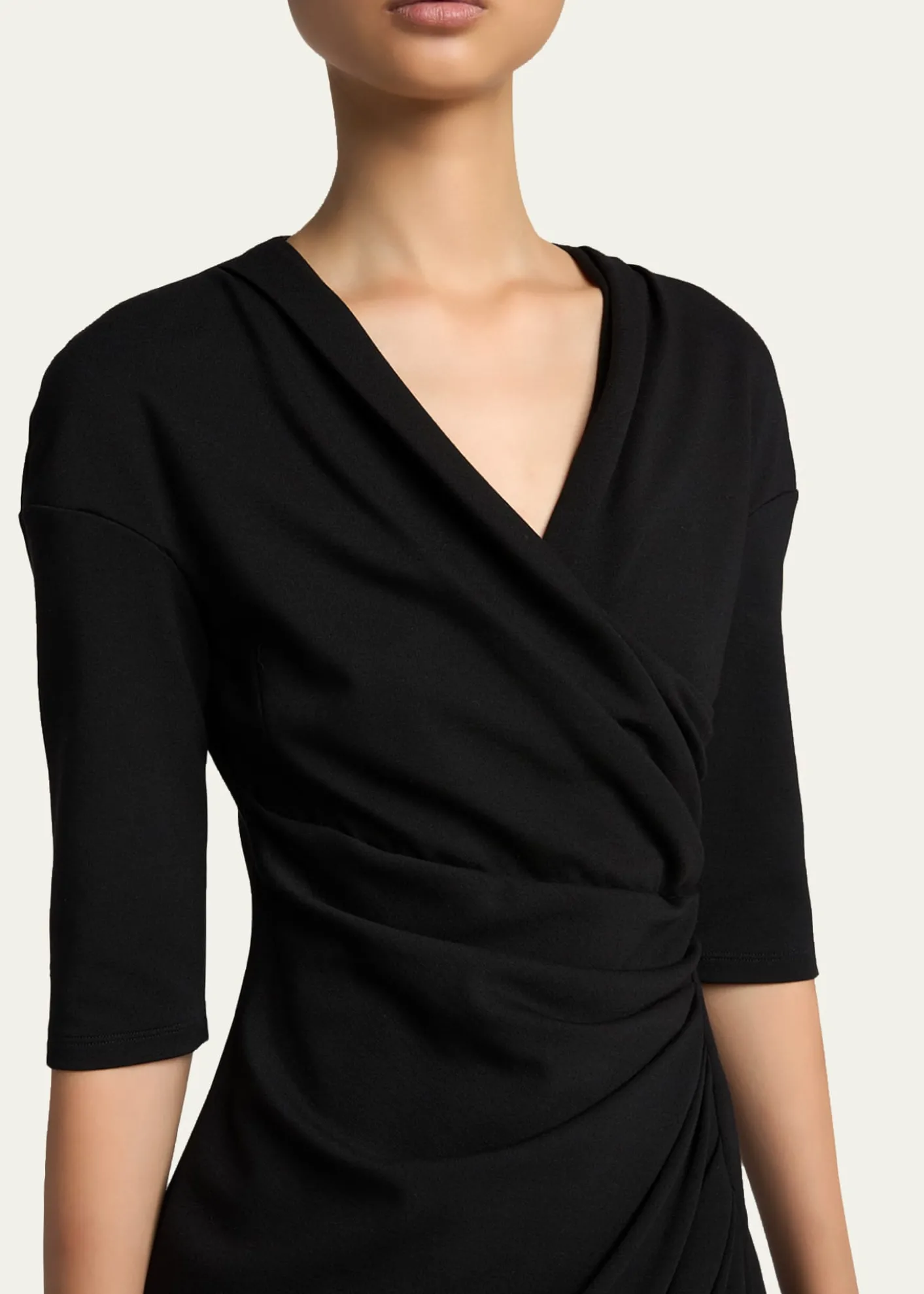 Giorgio ArmaniElbow-Sleeve Draped Crepe Slit Midi Dress