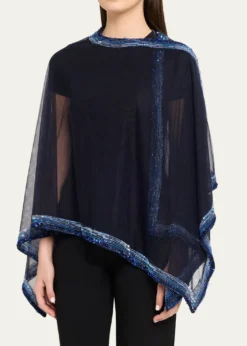 Giorgio ArmaniEmbellished Edge Tulle Wrap Poncho