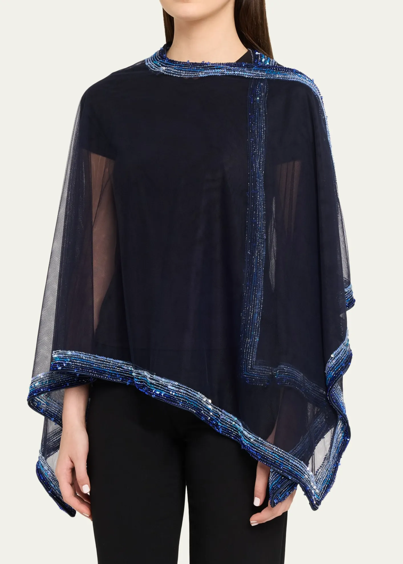 Giorgio ArmaniEmbellished Edge Tulle Wrap Poncho