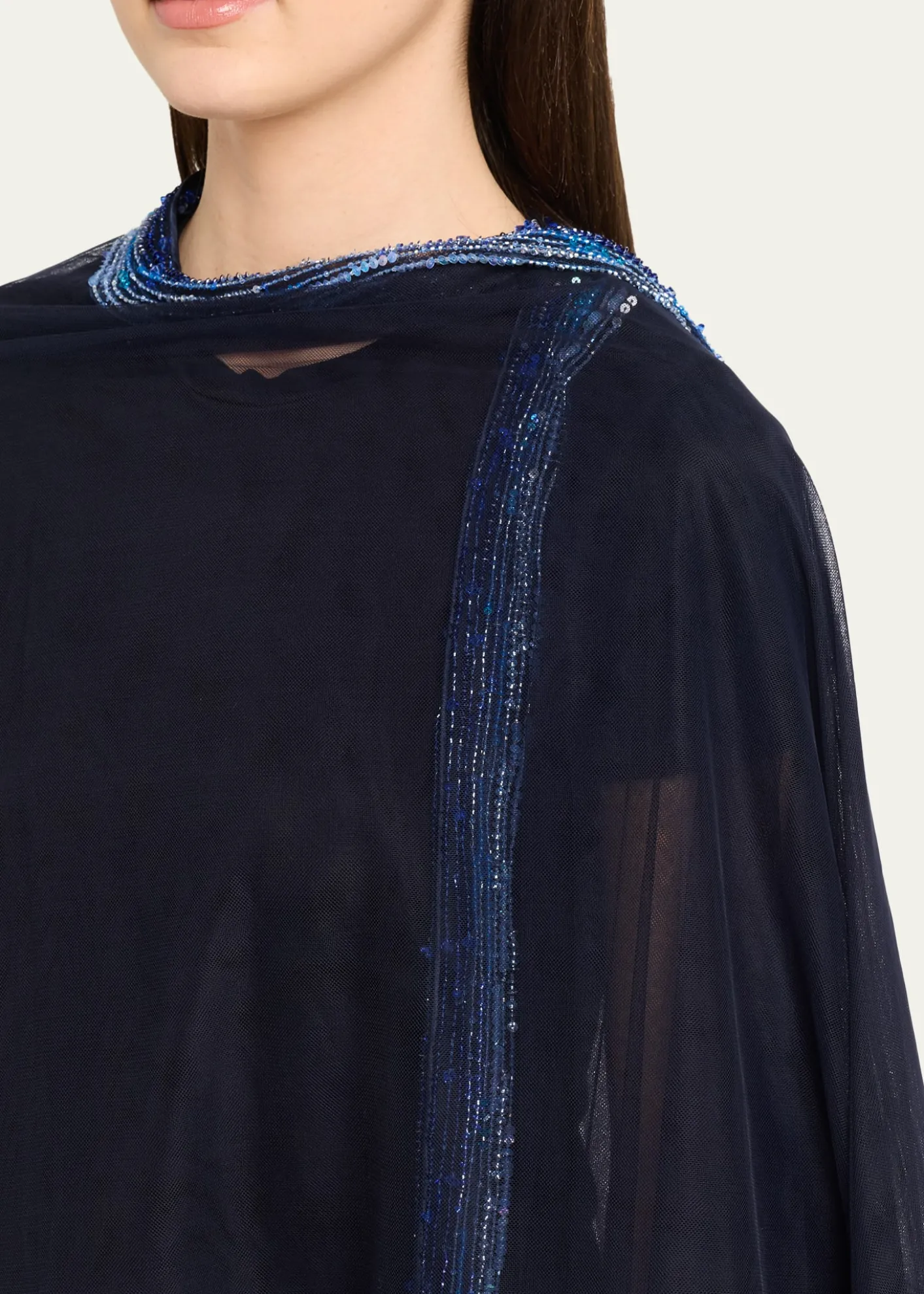 Giorgio ArmaniEmbellished Edge Tulle Wrap Poncho