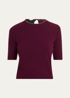 Giorgio ArmaniEmbellished Short-Sleeve Cashmere Crewneck Sweater