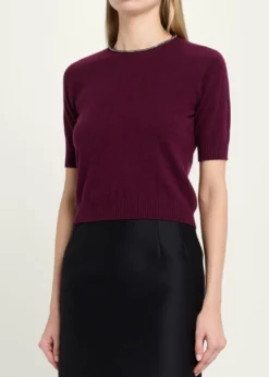 Giorgio ArmaniEmbellished Short-Sleeve Cashmere Crewneck Sweater