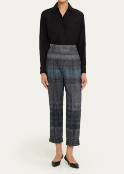 Giorgio ArmaniEmbroidered Geo-Print Wook Straight-Leg Crop Trousers