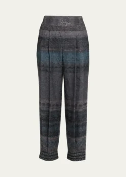 Giorgio ArmaniEmbroidered Geo-Print Wook Straight-Leg Crop Trousers
