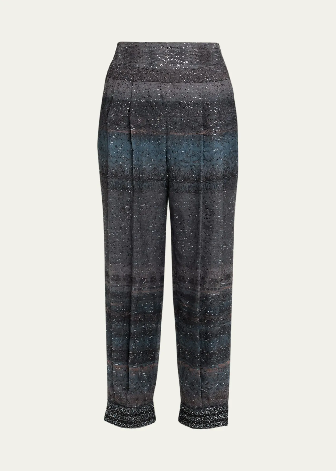 Giorgio ArmaniEmbroidered Geo-Print Wook Straight-Leg Crop Trousers