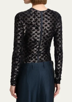 Giorgio ArmaniFloral Metallic Burnout Long-Sleeve Top