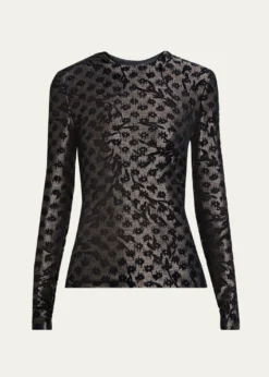 Giorgio ArmaniFloral Metallic Burnout Long-Sleeve Top