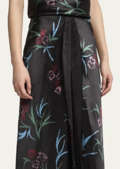Giorgio ArmaniFloral Printed Maxi Silk Skirt with Pleated Center Panel
