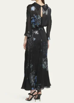 Giorgio ArmaniFloral Print Silk Gown with Smocked Waist