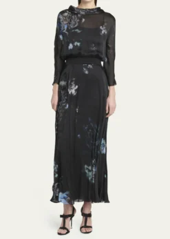 Giorgio ArmaniFloral Print Silk Gown with Smocked Waist