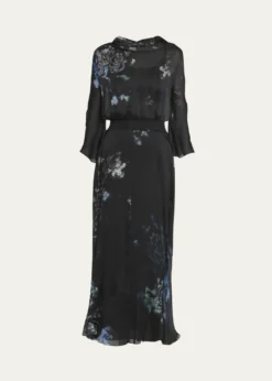 Giorgio ArmaniFloral Print Silk Gown with Smocked Waist