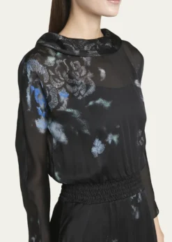 Giorgio ArmaniFloral Print Silk Gown with Smocked Waist