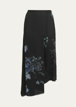 Giorgio ArmaniFloral Print Silk Wrap-Effect Midi Skirt