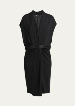 Giorgio ArmaniGathered Leather Buckle Silk Dress