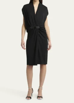 Giorgio ArmaniGathered Leather Buckle Silk Dress