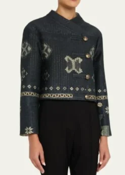 Giorgio ArmaniGeo-Print Metallic Pinstripe High-Low Caban Coat