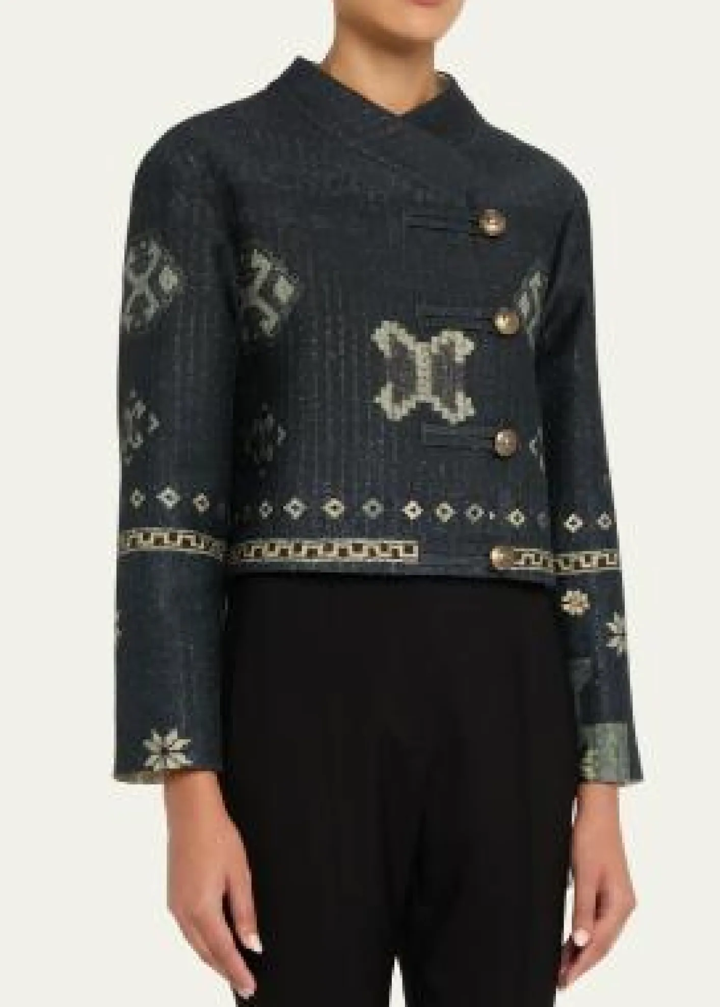 Giorgio ArmaniGeo-Print Metallic Pinstripe High-Low Caban Coat