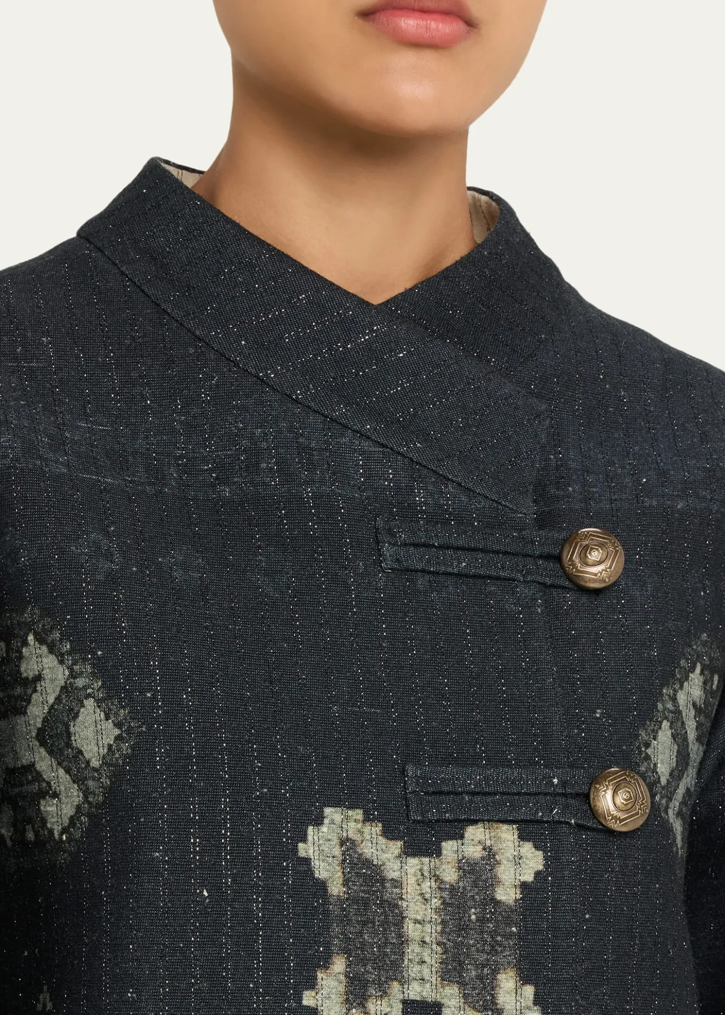 Giorgio ArmaniGeo-Print Metallic Pinstripe High-Low Caban Coat