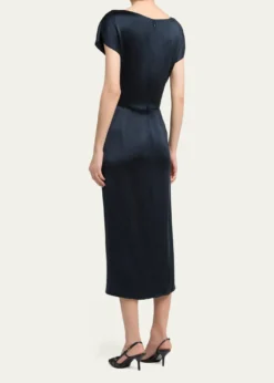 Giorgio ArmaniHammered Satin Cap-Sleeve Wrap Midi Dress