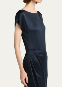 Giorgio ArmaniHammered Satin Cap-Sleeve Wrap Midi Dress