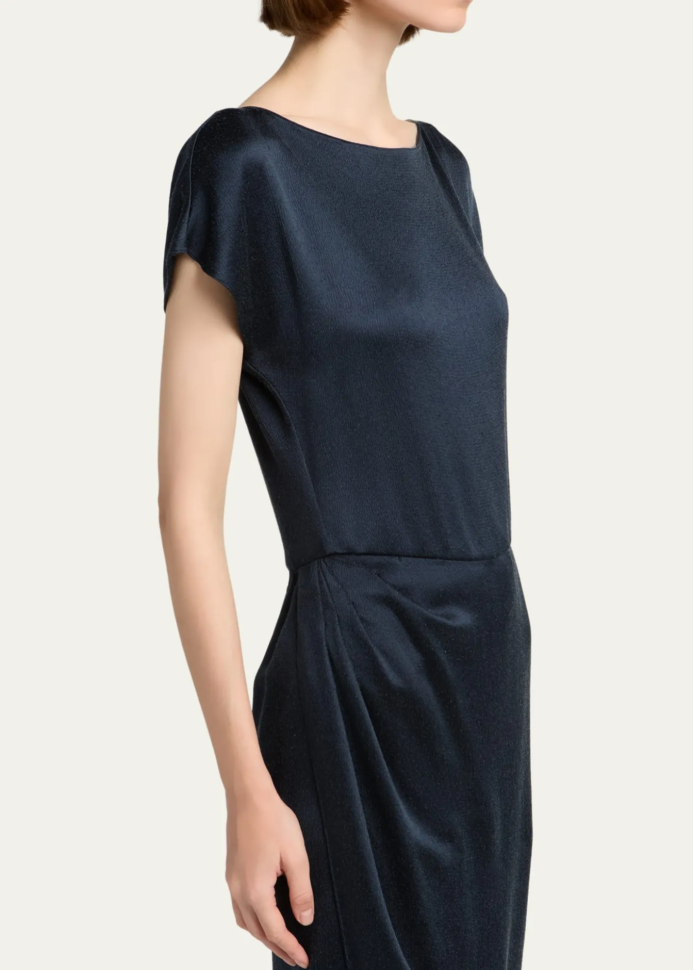 Giorgio ArmaniHammered Satin Cap-Sleeve Wrap Midi Dress