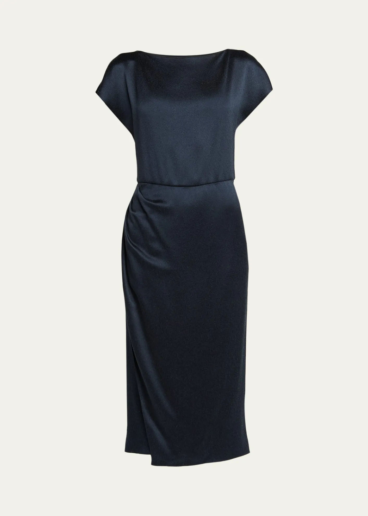 Giorgio ArmaniHammered Satin Cap-Sleeve Wrap Midi Dress