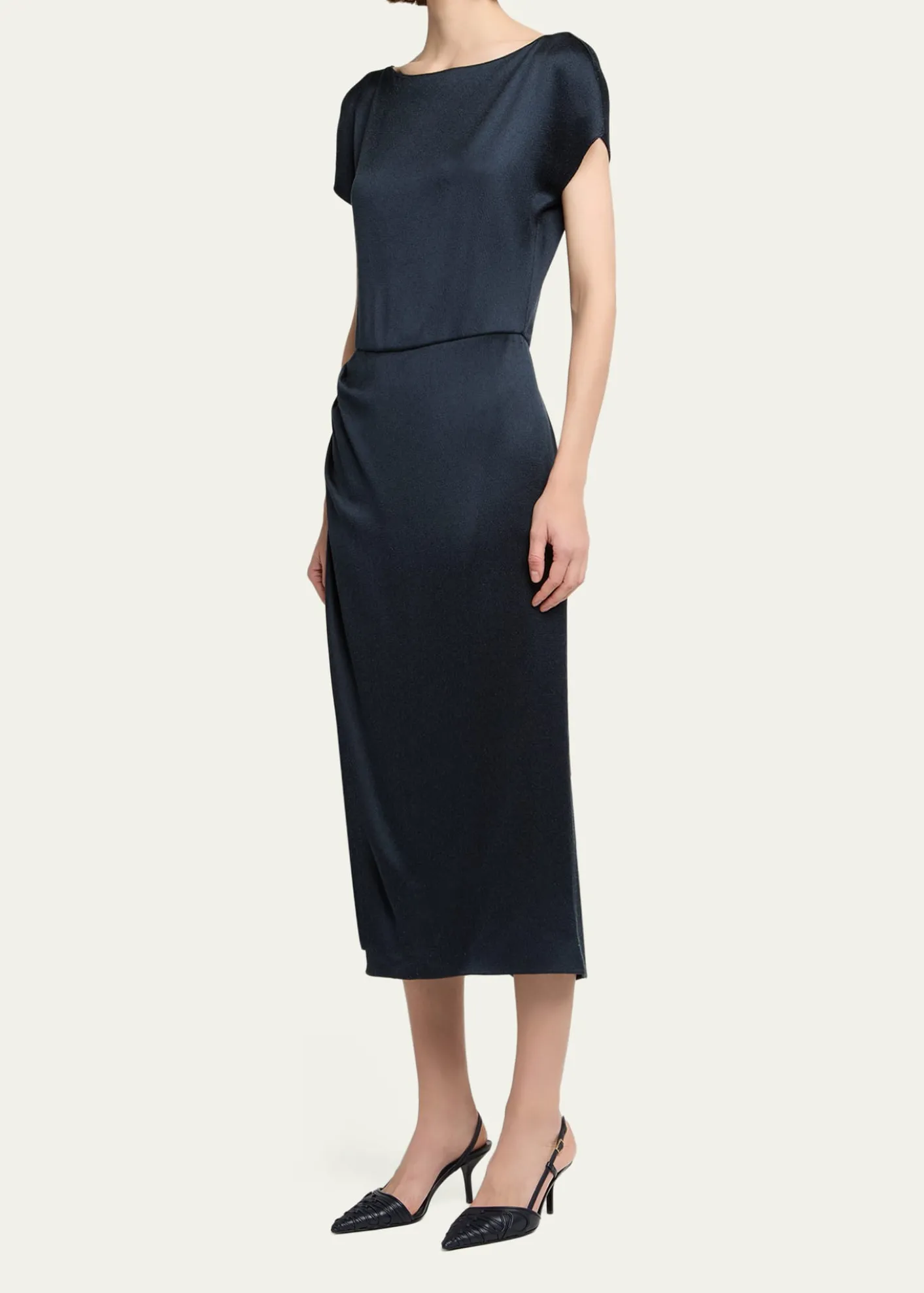 Giorgio ArmaniHammered Satin Cap-Sleeve Wrap Midi Dress