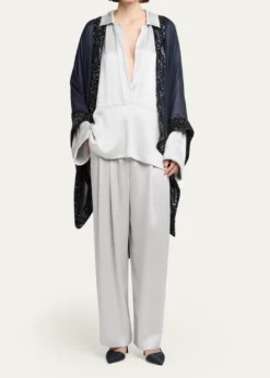 Giorgio ArmaniHammered Satin Pleated Straight-Leg Trousers