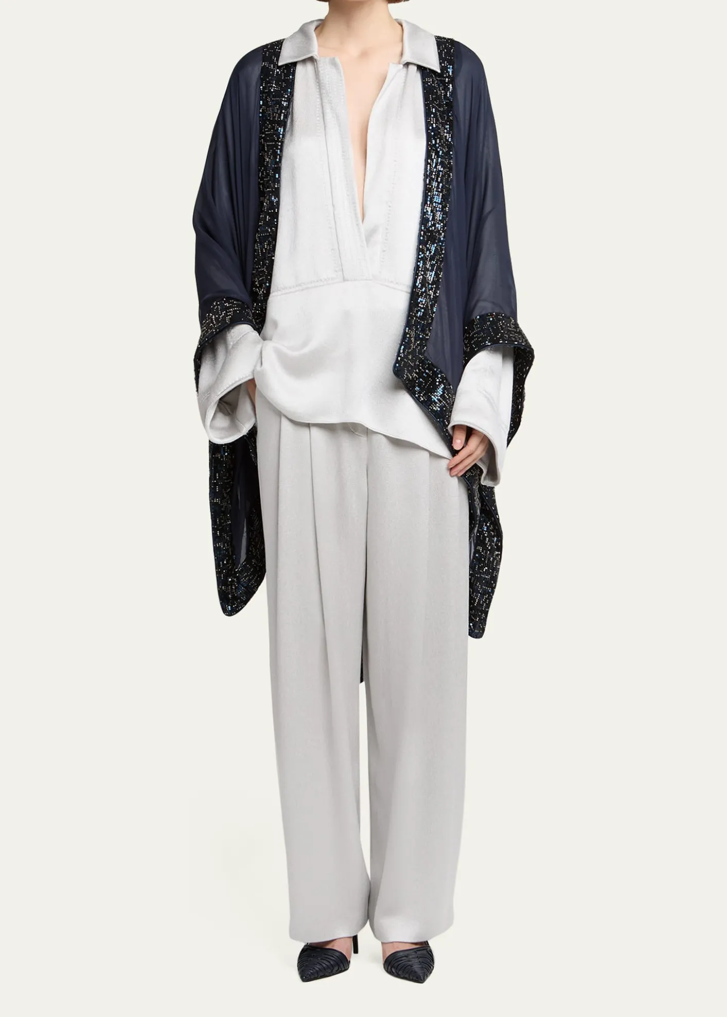 Giorgio ArmaniHammered Satin Plunging Collared Shirt