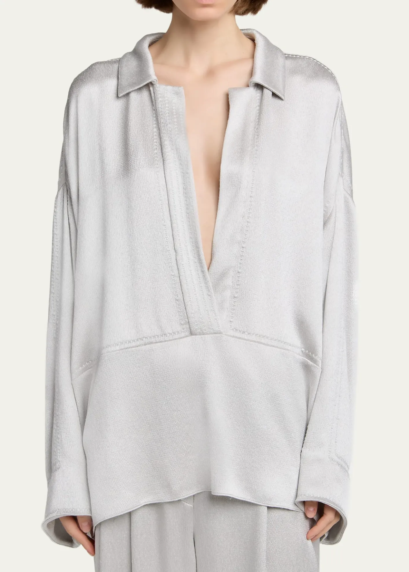 Giorgio ArmaniHammered Satin Plunging Collared Shirt