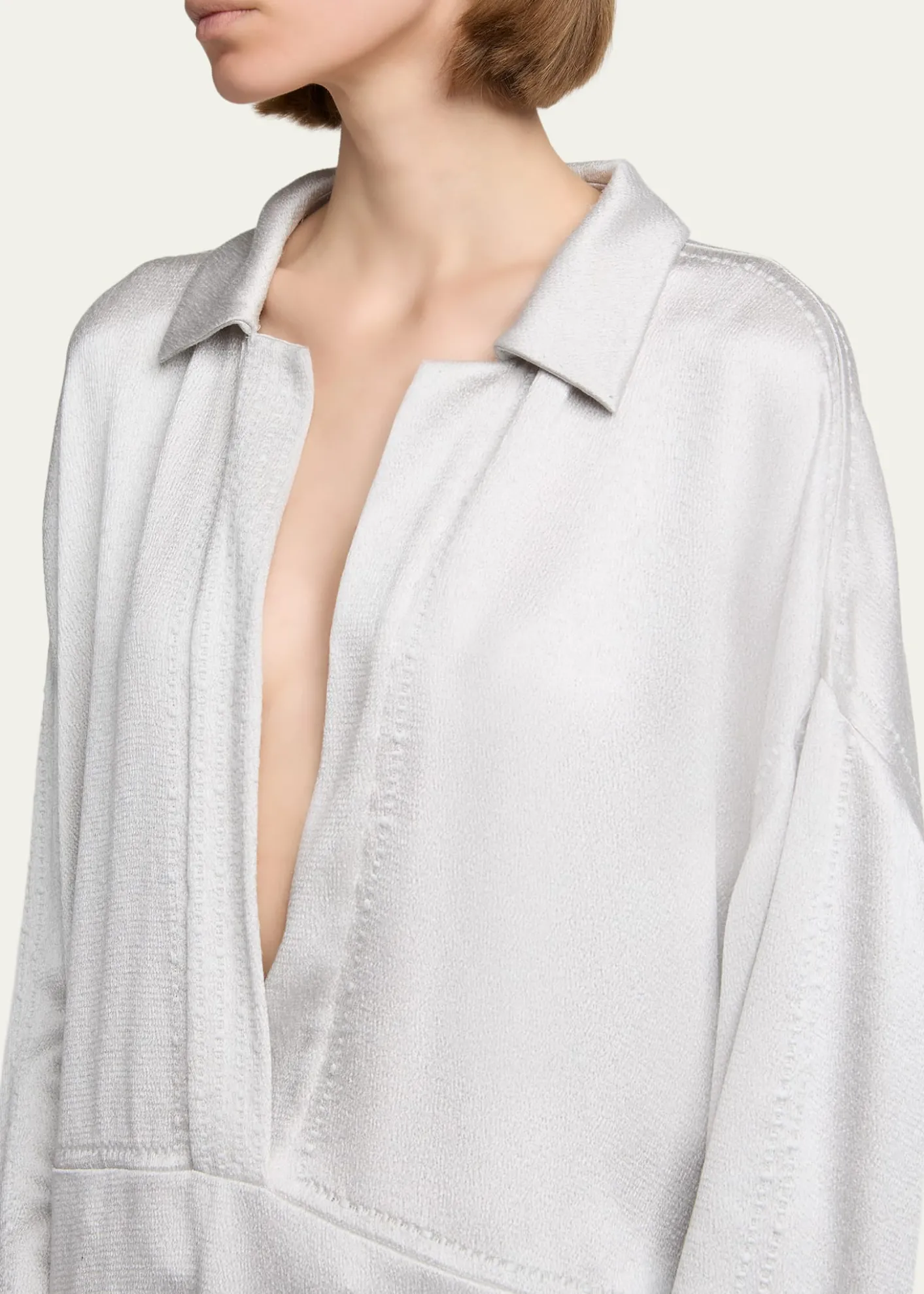 Giorgio ArmaniHammered Satin Plunging Collared Shirt