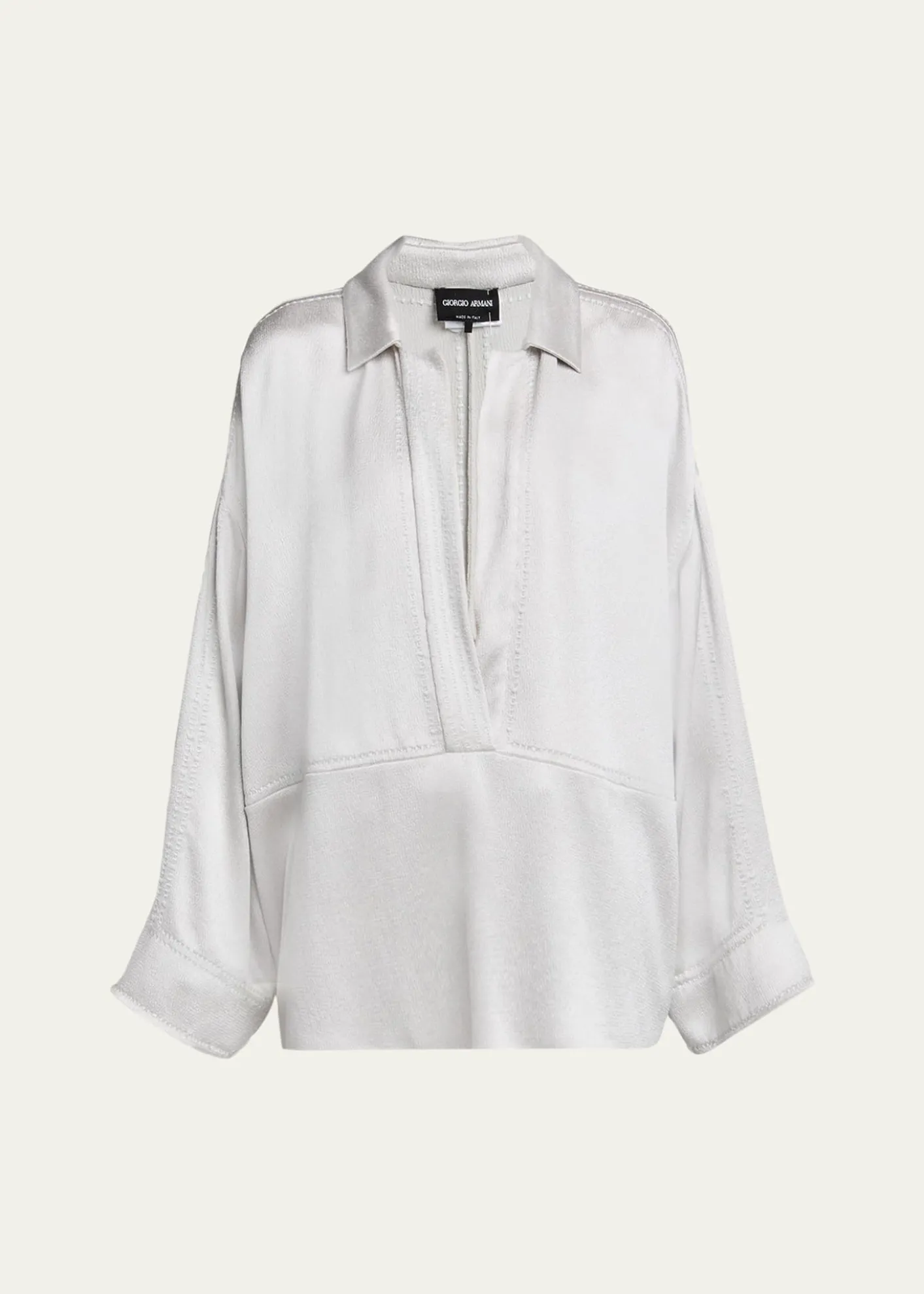 Giorgio ArmaniHammered Satin Plunging Collared Shirt