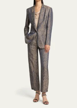 Giorgio ArmaniHerringbone Jacquard Straight-Leg Ankle Trousers