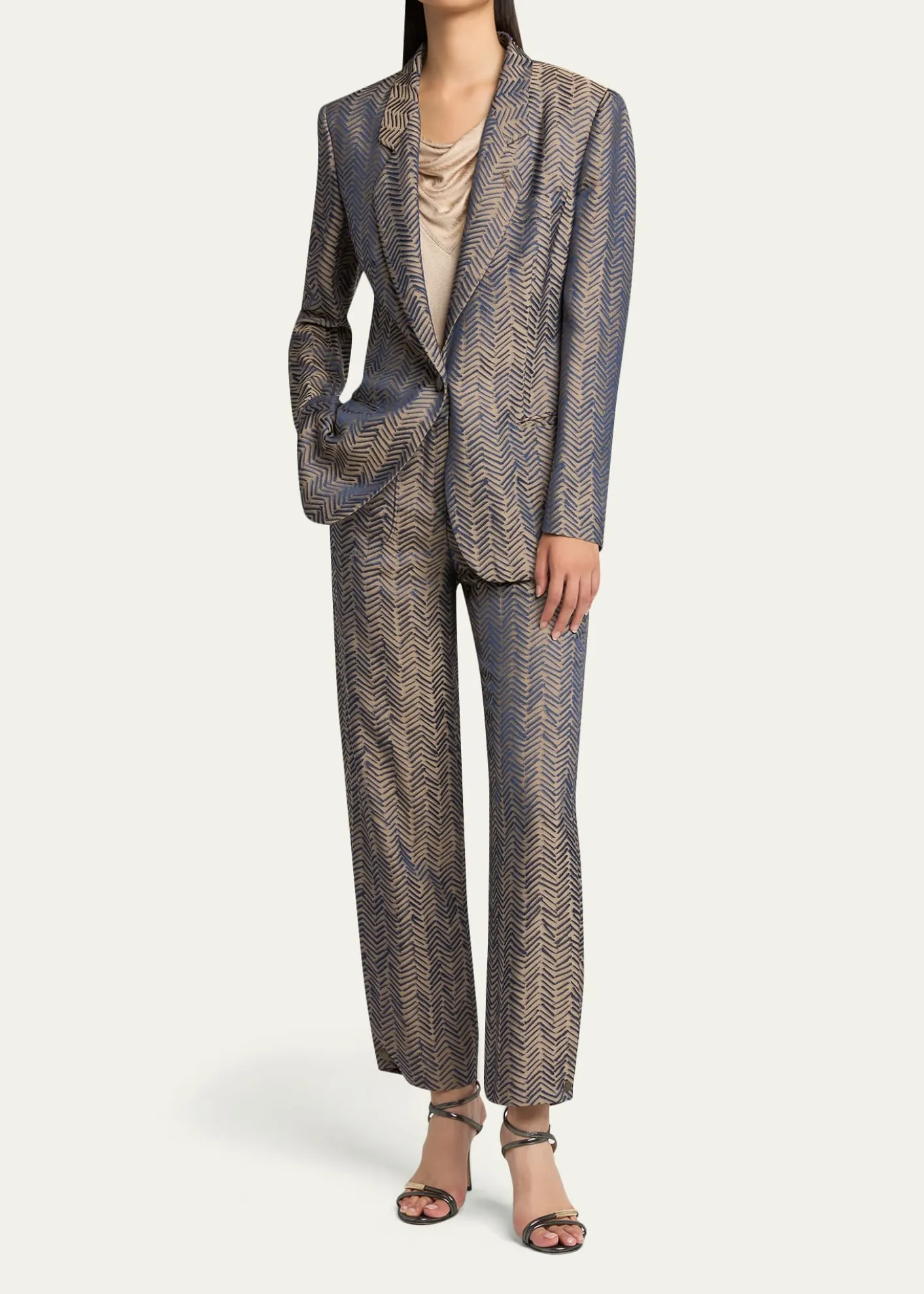 Giorgio ArmaniHerringbone Jacquard Straight-Leg Ankle Trousers