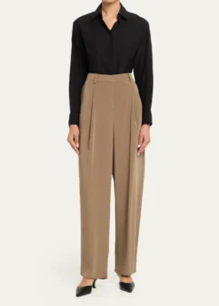 Giorgio ArmaniHigh-Rise Pleated Straight-Leg Trousers