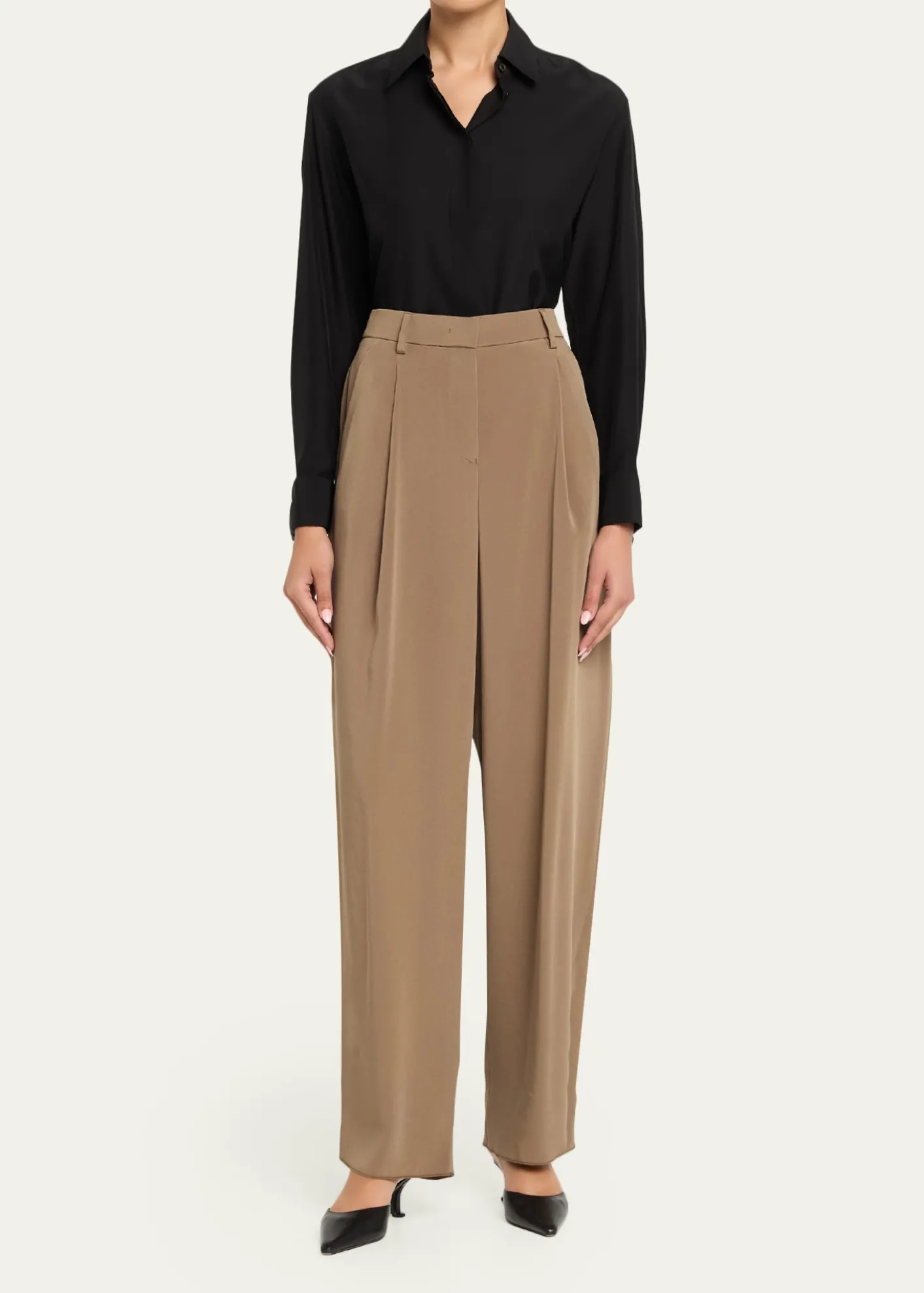 Giorgio ArmaniHigh-Rise Pleated Straight-Leg Trousers