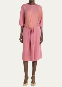 Giorgio ArmaniIridescent Chiffon 3/4-Sleeve Midi Dress