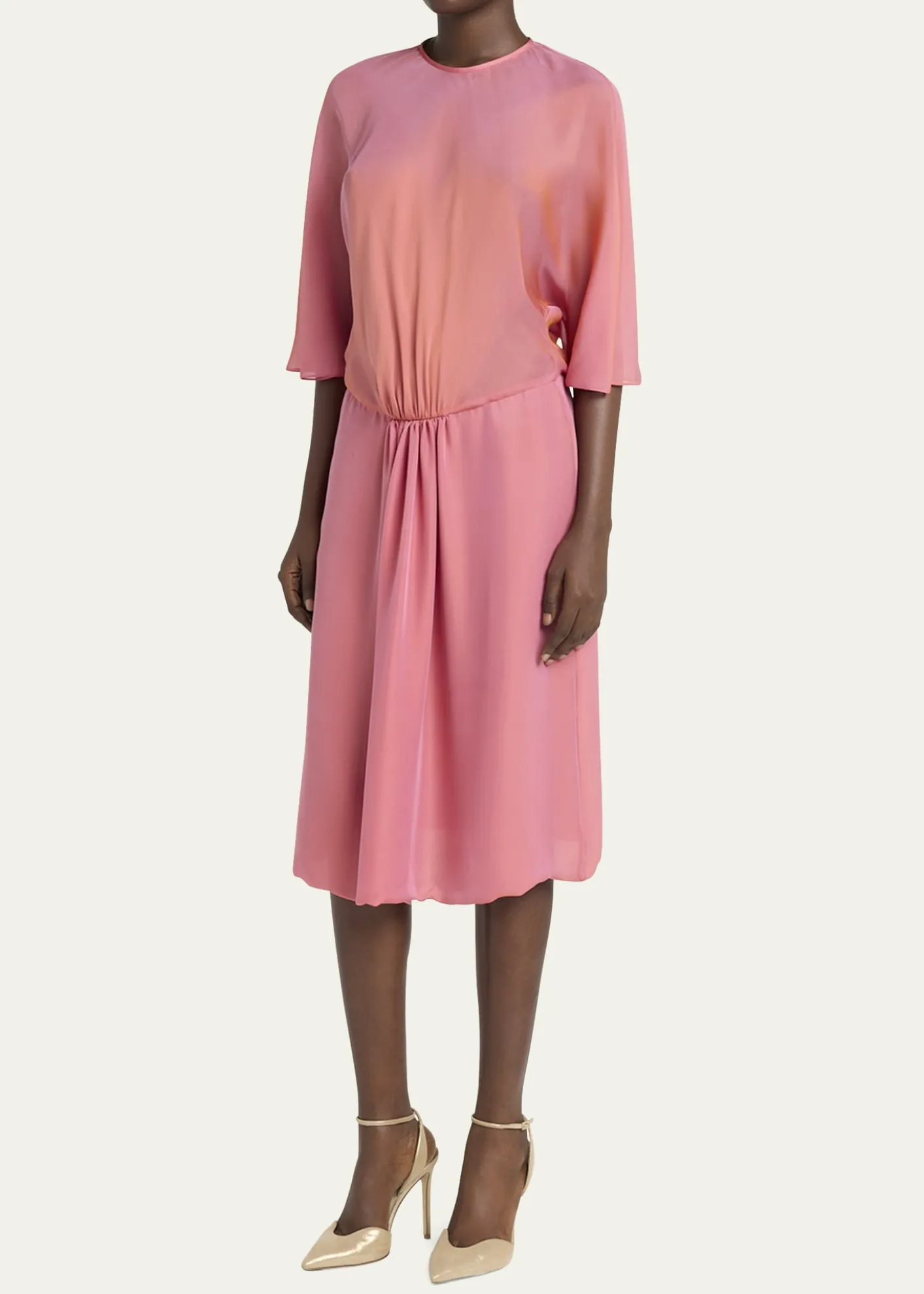 Giorgio ArmaniIridescent Chiffon 3/4-Sleeve Midi Dress